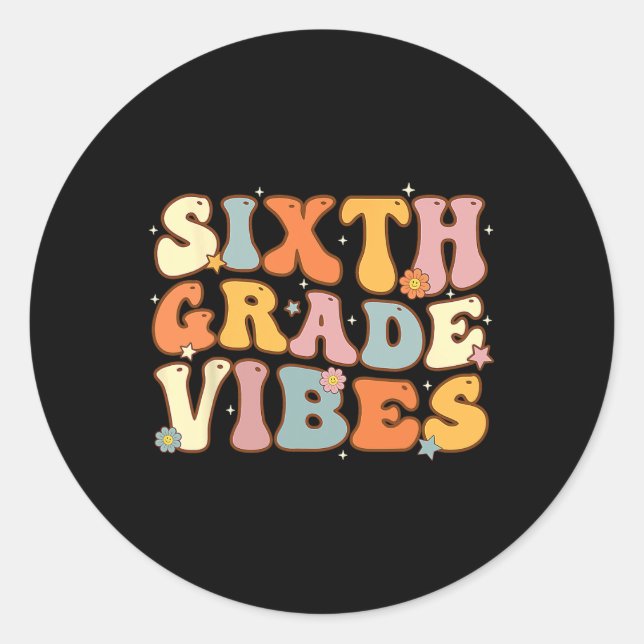 Pegatina Redonda De Vuelta A La Escuela De Sexto Grado Estudiantil  (Anverso)