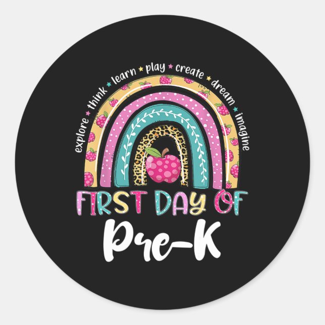 Pegatina Redonda De Vuelta A La Escuela El Arcoiris Feliz Primer Dí (Anverso)