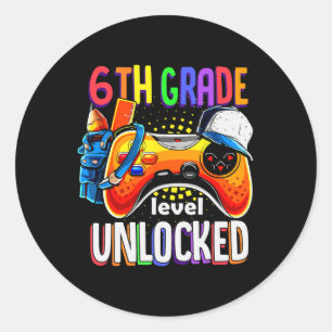 Pegatina Redonda De vuelta a la escuela Gamepad Sexto Grado Unloc