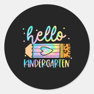 Pegatina Redonda De Vuelta A La Escuela Hola Kindergarten Leopard T