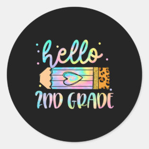 Pegatina Redonda De Vuelta A La Escuela Hola, Léopardo De 2º Grado,