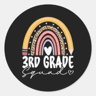 Pegatina Redonda De vuelta a la escuela Rainbow 3er grado Squad