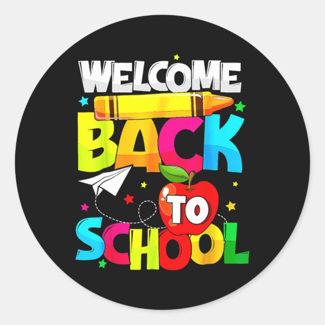 Pegatina Redonda De Vuelta Al Colegio Divertido Estudiante Maestra  (Anverso)