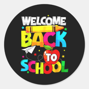 Pegatina Redonda De Vuelta Al Colegio Divertido Estudiante Maestra 