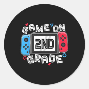 Pegatina Redonda De vuelta al juego escolar en 2do grado divertido 