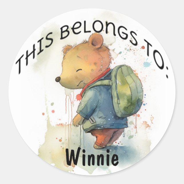 Pegatina Redonda De vuelta al osito escolar (Anverso)