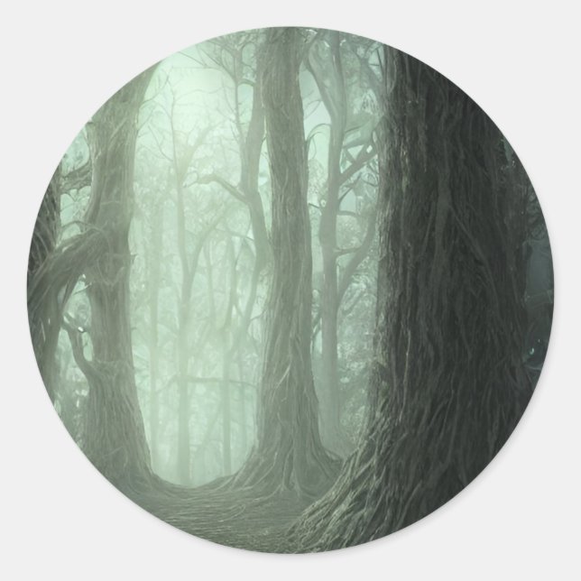 Pegatina Redonda Dead Forest - Fog Woods Trees Creepy Landscape (Anverso)