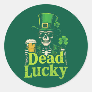 Pegatina Redonda Dead Lucky - Esqueleto irlandés Día de San Patrici