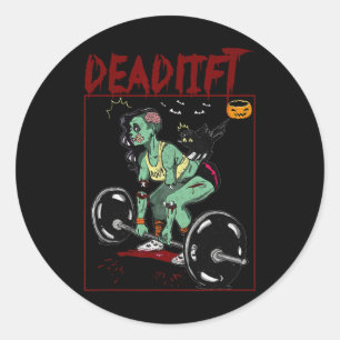 Pegatina Redonda Deadlift Skeleton Weightlifter Bodybuilder Workout