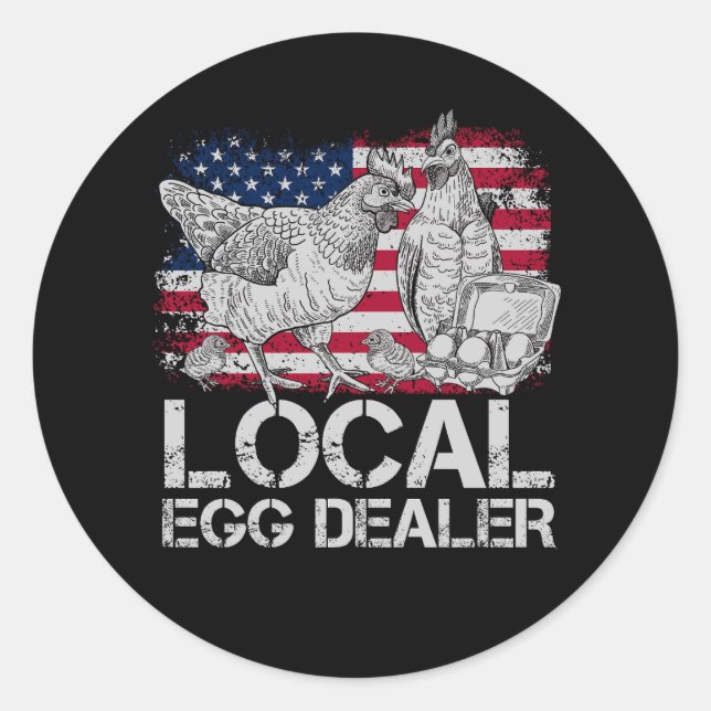 Pegatina Redonda Dealer de Huevos Locales Divertido Amante de Pollo (Anverso)
