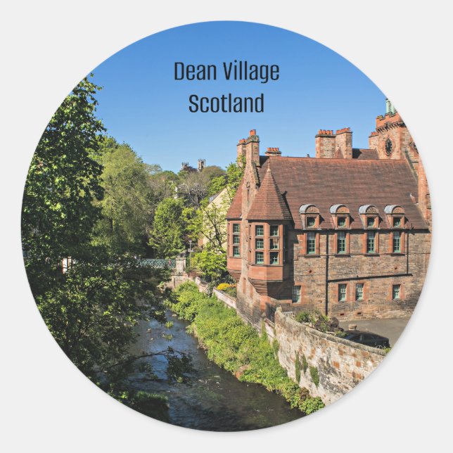 Pegatina Redonda Dean Village Escocia (Anverso)