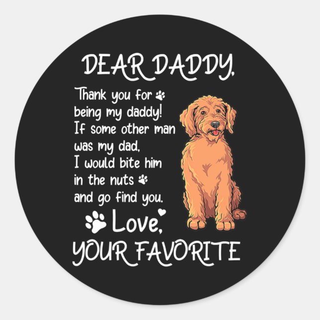 Pegatina Redonda Dear Daddy Labradoodle Dog Dad Father's Day  (Anverso)