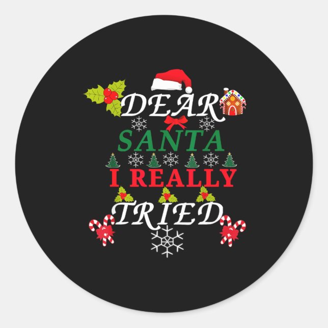 Pegatina Redonda Dear Santa Funny Christmas Meme Family Xmas Pajama (Anverso)
