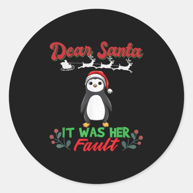 Pegatina Redonda Dear Santa It Was Her Fault Siblings Matching Xmas (Anverso)