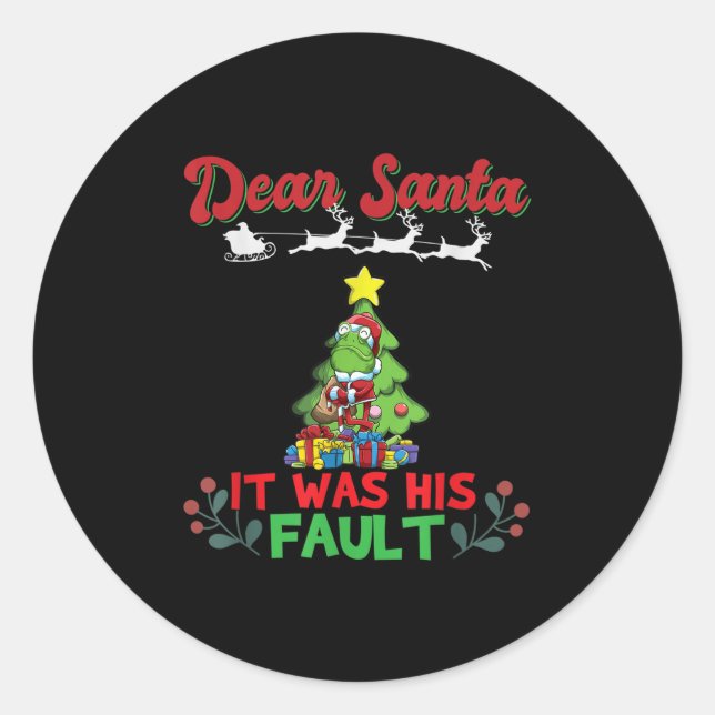 Pegatina Redonda Dear Santa It Was His Fault Siblings Matching Xmas (Anverso)
