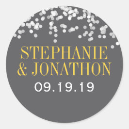 Pegatina Redonda Debajo de las estrellas gris y amarillo