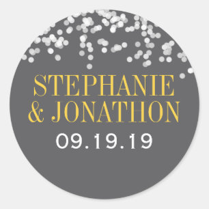 Pegatina Redonda Debajo de las estrellas gris y amarillo