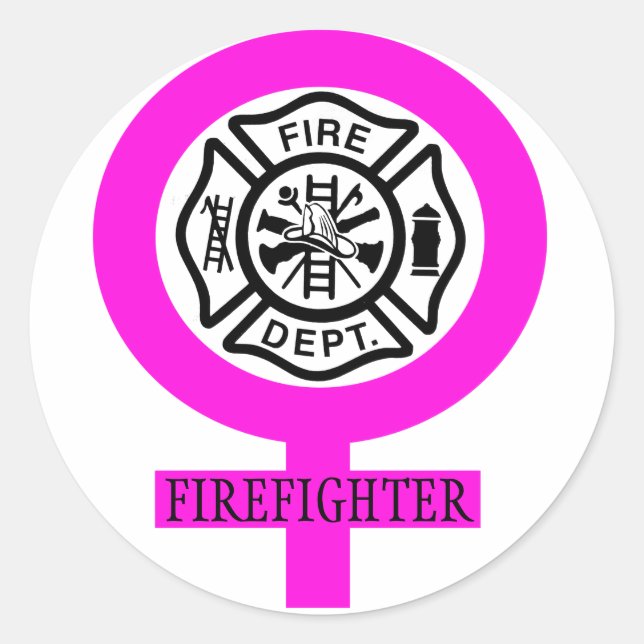 Pegatina Redonda Decal de bombero femenino (Anverso)