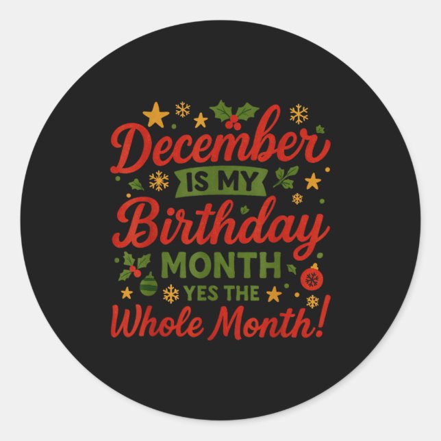 Pegatina Redonda December Birthday Month Christmas Celebration Wint (Anverso)