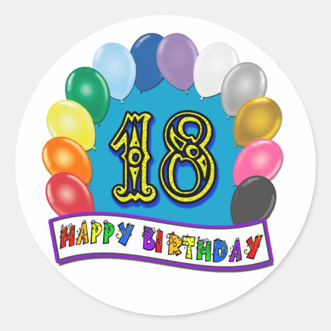 Pegatina Redonda décimo octavo Regalos de cumpleaños con diseño (Anverso)