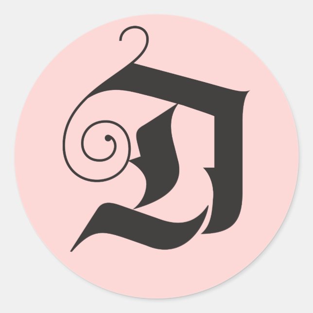 Pegatina Redonda Deck the Halls Modern D Monograma Rosa Negro (Anverso)