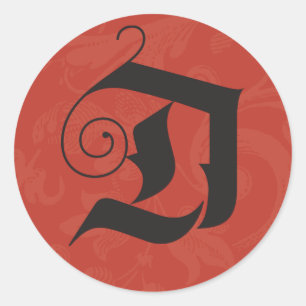 Pegatina Redonda Deck the Halls Monograma D Navidades Caligrafía