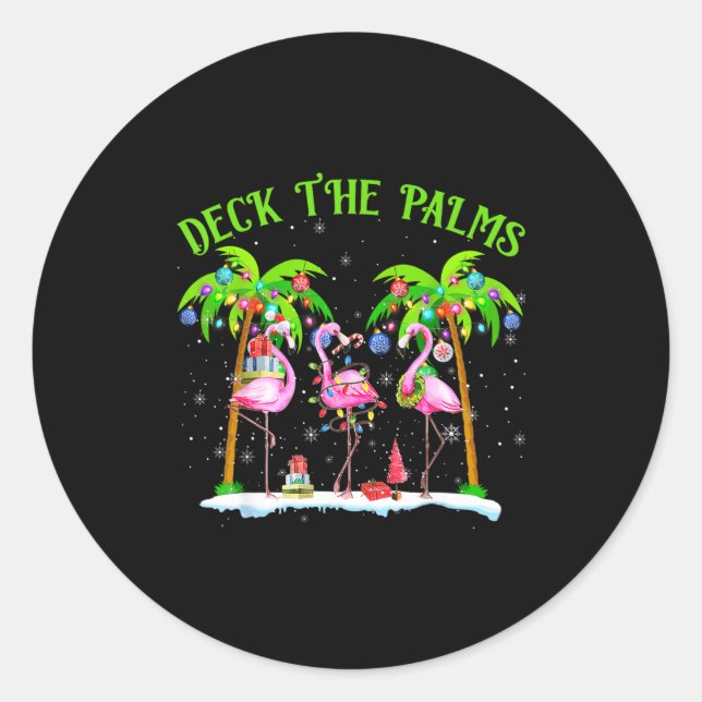Pegatina Redonda Deck The Palms Flamingo Trocal Christmas Lights  (Anverso)