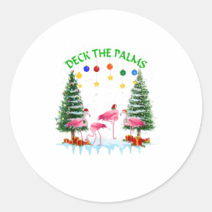 Pegatina Redonda Deck the Palms Merry Flamingo Navidades