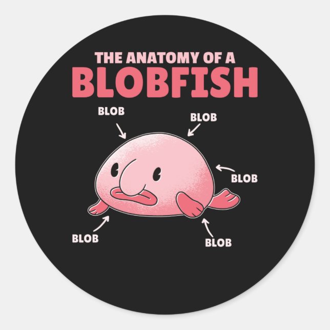 Pegatina Redonda Declaración De Blobfish Anatomía De Blobfish (Anverso)