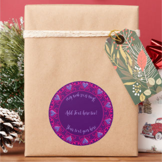 Pegatina Redonda Deco Hearts-Pink Purple Personalizado