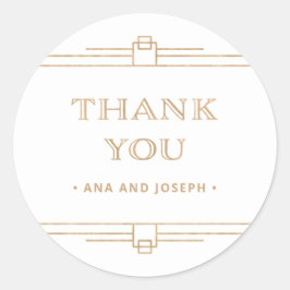 Pegatina Redonda Deco moderno | Elegante Boda Faux Gold y White