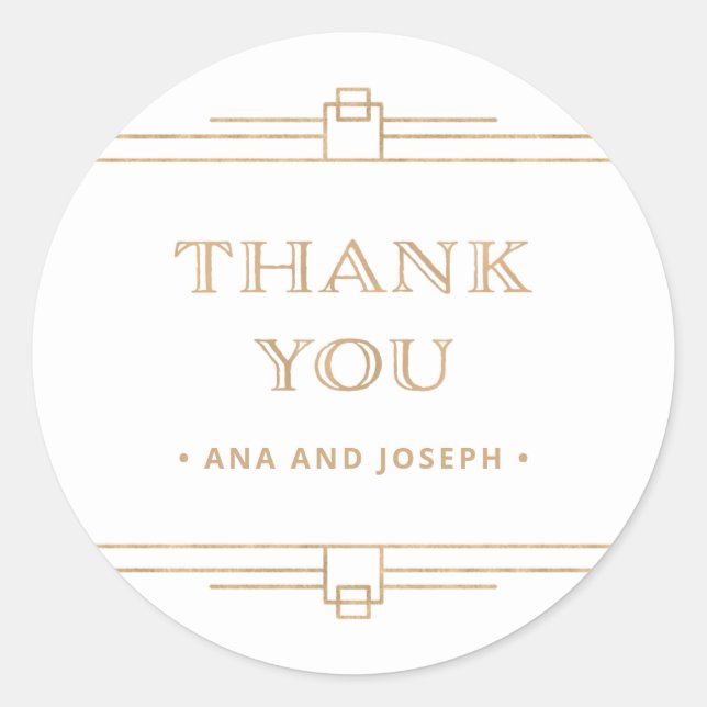 Pegatina Redonda Deco moderno | Elegante Boda Faux Gold y White (Anverso)