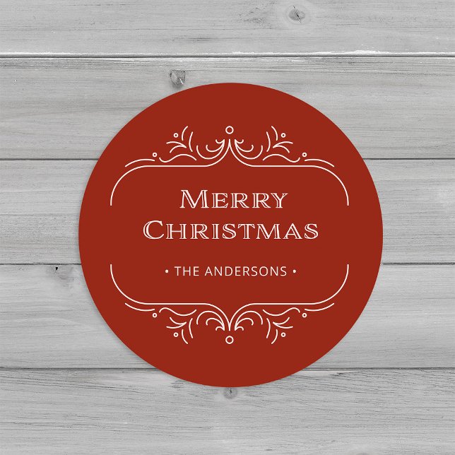 Pegatina Redonda Deco moderno | Festividades Red and Rubor Pink Mer (An elegant, festive red and blush pink art deco style Christmas sticker)
