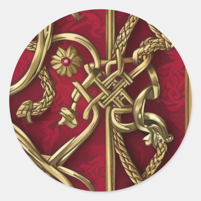 Pegatina Redonda décor médiéval rouge et or (Anverso)