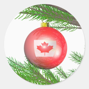 Pegatina Redonda Decoración canadiense del árbol de navidad