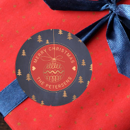 Pegatina Redonda Decoración de árbol de oro Rosa sobre la navidad n