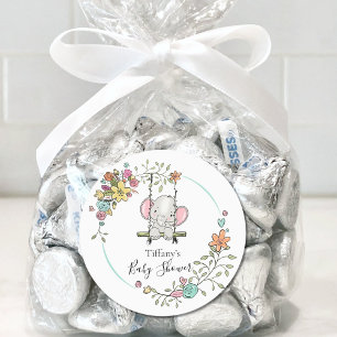 Pegatina Redonda Decoración de elefante suave Fiesta Baby Shower co