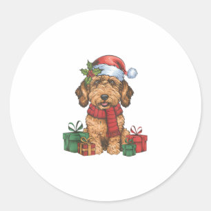 Pegatina Redonda Decoración de Fiesta de Navidad Santa Labradoodle