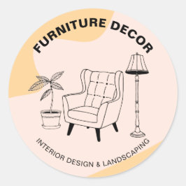 Pegatina Redonda Decoración de la Planta de Lámpara Sofá Interior n