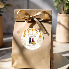 Pegatina Redonda Decoración de Mandala bailando la pareja india meh