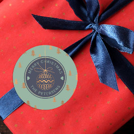 Pegatina Redonda Decoración de un árbol de oro Rosa sobre la navida