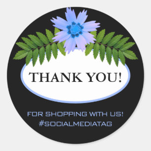 Pegatina Redonda Decoración floral floral moderna festiva azul negr