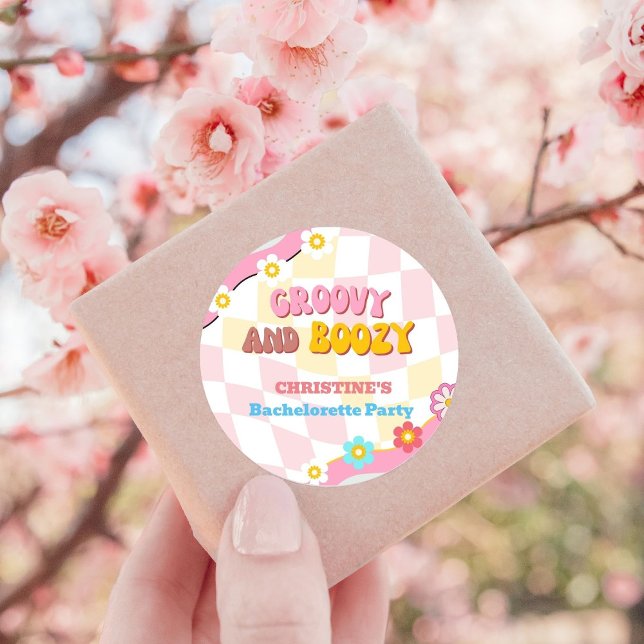 Pegatina Redonda Decoración Groovy y boozy para despedida de solter (Subido por el creador)