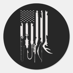 Pegatina Redonda Decoración temática americana de caza y pesca con 