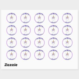 Pegatina Redonda Decoraciones de cumpleaños de unicornio violeta fr