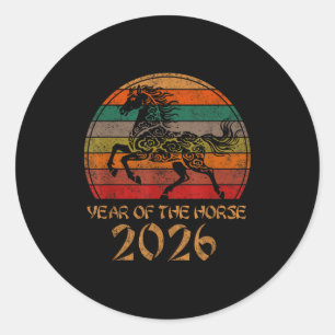 Pegatina Redonda Decoraciones del Caballo del Zodiaco Chino 2026 Añ