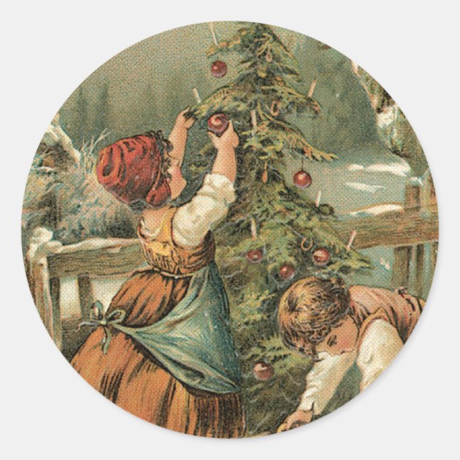 Pegatina Redonda Decorando el árbol (Anverso)