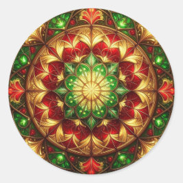 Pegatina Redonda Decorative Red Green Holiday Sticker