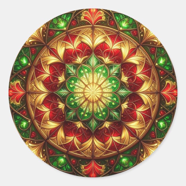Pegatina Redonda Decorative Red Green Holiday Sticker (Anverso)