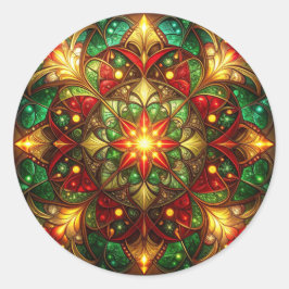 Pegatina Redonda Decorative Red Green Holiday Sticker